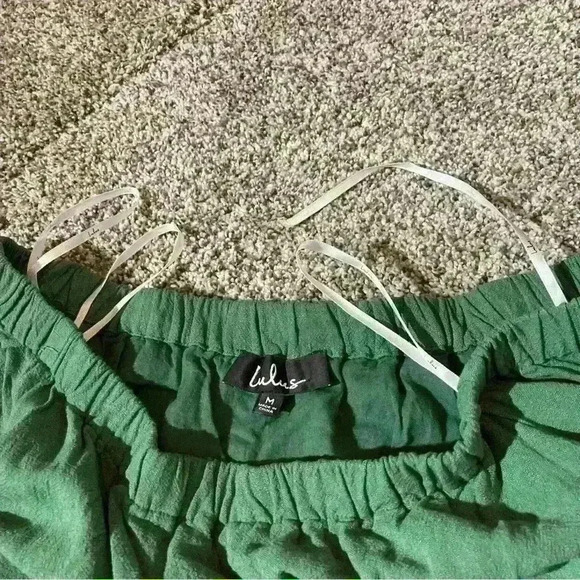 Lulus Al Fresco Evenings Green Off the Shoulder Shift Dress/top Tie Sleeve Sz M - Picture 8 of 11